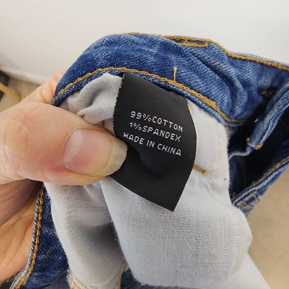 Fashion Nova Flare Bell Bottom Jeans Size 13 32" Blue Mid Rise Distressed Hippie - Picture 12 of 12